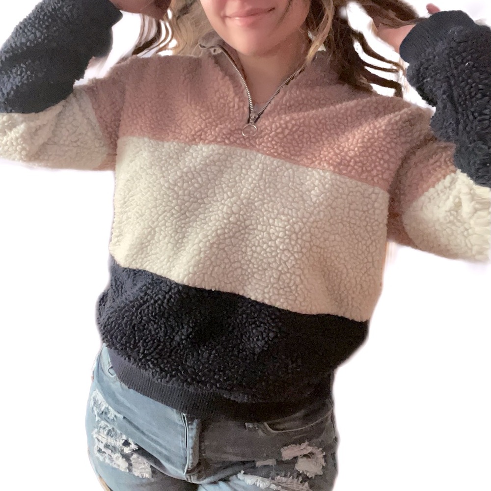 Tri-colored Sherpa Pullover